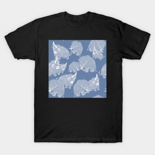 Woolly Mammoth and Woolly Rhino on Ice Blue background T-Shirt